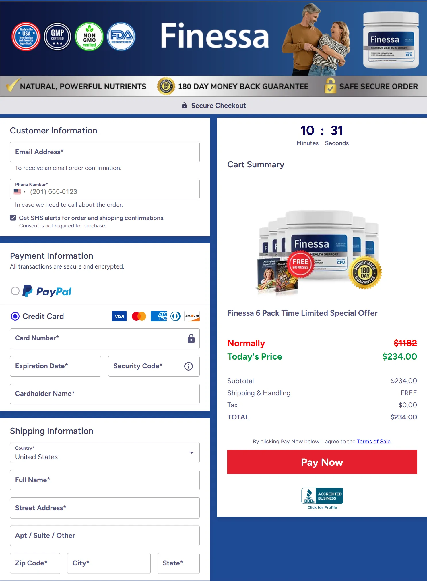 Finessa checkout page